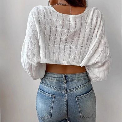 Women's Cropped Knit Cardigan Long Sleeve Open Front Crop Sweater Top