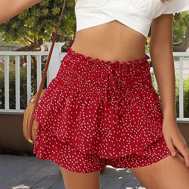Women's High-Waisted Polka Dot Print Casual Shorts