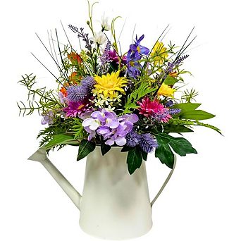 14" Farmhouse Wildflower Centerpiece in Lighted Watering Can with Timer