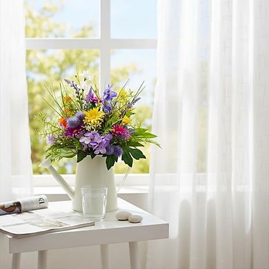 14" Farmhouse Wildflower Centerpiece in Lighted Watering Can with Timer