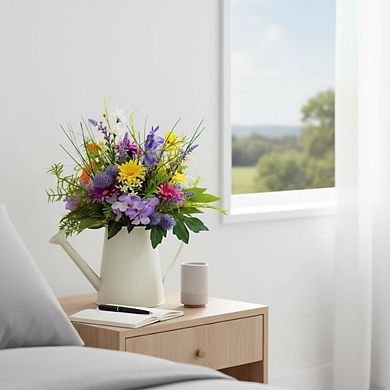 14" Farmhouse Wildflower Centerpiece in Lighted Watering Can with Timer