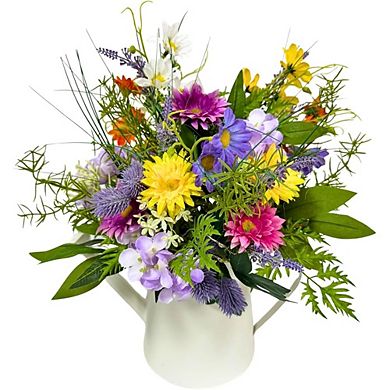14" Farmhouse Wildflower Centerpiece in Lighted Watering Can with Timer