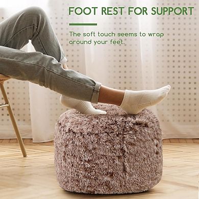 Fluffy Faux Fur Pouf Ottoman with Foam Filling, Footrest