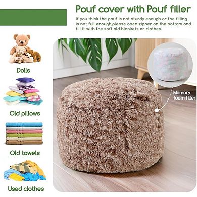Fluffy Faux Fur Pouf Ottoman with Foam Filling, Footrest