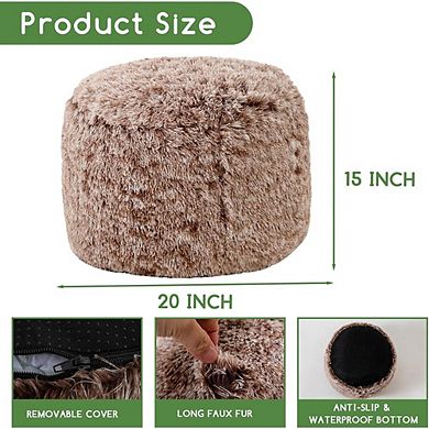 Fluffy Faux Fur Pouf Ottoman with Foam Filling, Footrest
