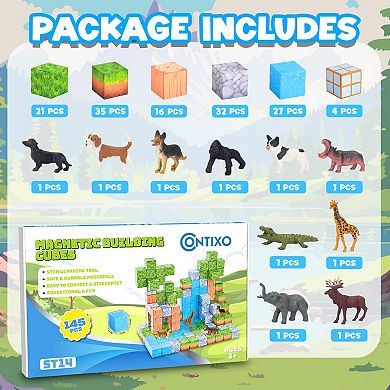 Contixo Magnetic Blocks Building Cubes Game, Sensory Toys 145 Pieces for Kids Learning & Creative