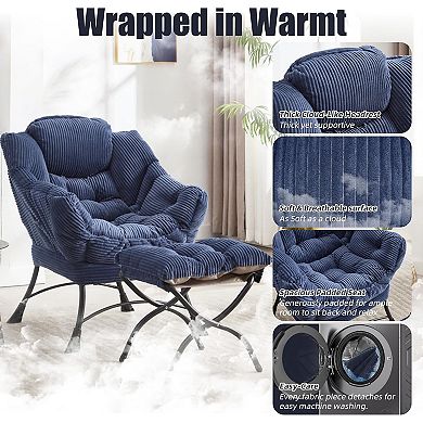 Lazy Chair with Ottoman, Modern Accent Chair with Armrests & Side Pocket for Small Spaces