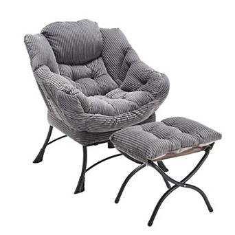 Lazy Chair with Ottoman, Modern Accent Chair with Armrests & Side Pocket for Small Spaces