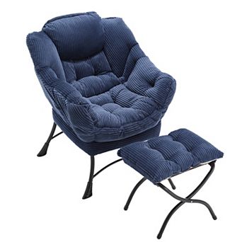Lazy Chair with Ottoman, Modern Accent Chair with Armrests & Side Pocket for Small Spaces