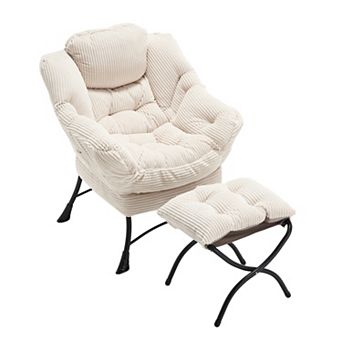 Lazy Chair with Ottoman, Modern Accent Chair with Armrests & Side Pocket for Small Spaces