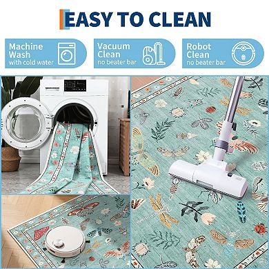 Modern Area Rug Machine Washable Low Pile Pet Friendly Stain Resistant Carpet for Dining Room