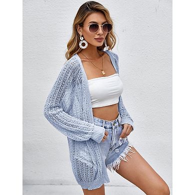 Women Lightweight Cardigan Crochet Open Front Long Sleeve Summer Cardigans