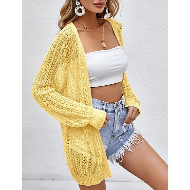 Women Lightweight Cardigan Crochet Open Front Long Sleeve Summer Cardigans