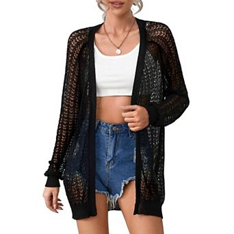 Women Lightweight Cardigan Crochet Open Front Long Sleeve Summer Cardigans