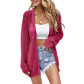 Women Lightweight Cardigan Crochet Open Front Long Sleeve Summer Cardigans