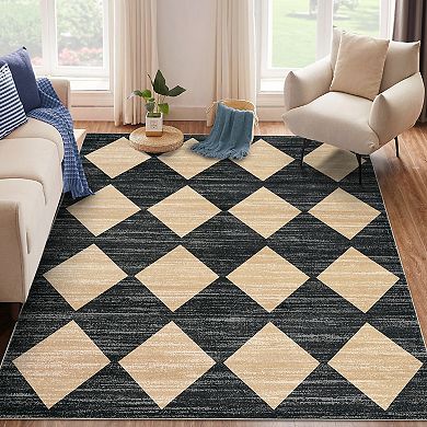 Modern Area Rug Non Slip Vacuum Clean Ultra Thin Stain Resistant Carpet for Bedroom Dining Room