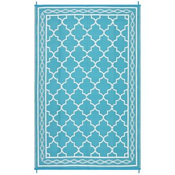 Diamond Border Outdoor Area Rug Washable Waterproof Portable Stain Resistant Mat for Balcony Picnic