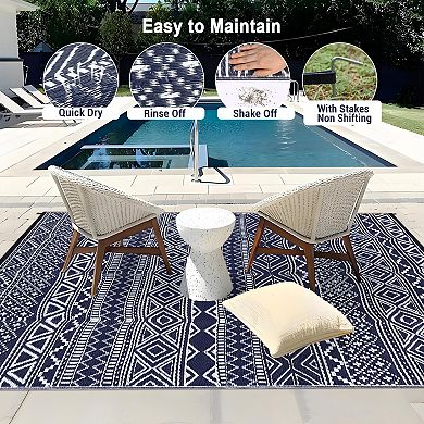 Boho Washable Outdoor Area Rug Stain Resistant UV Resistant Pet Friendly Mat for Beach Vacation