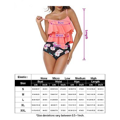 Trendy Ruffled Layered Tankini Swimsuit 2 Piece High Waist Bathing Suit for Summer Vacation