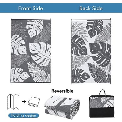 Modern Leaf Outdoor Area Rug Reversible Light Weight Stain Resistant Mat for RV Trip Picnic