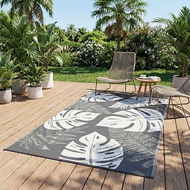 Modern Leaf Outdoor Area Rug Reversible Light Weight Stain Resistant Mat for RV Trip Picnic