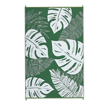 Modern Leaf Outdoor Area Rug Reversible Light Weight Stain Resistant Mat for RV Trip Picnic
