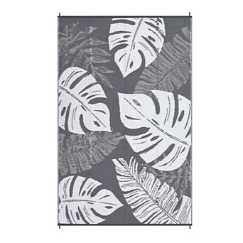 Modern Leaf Outdoor Area Rug Reversible Light Weight Stain Resistant Mat for RV Trip Picnic