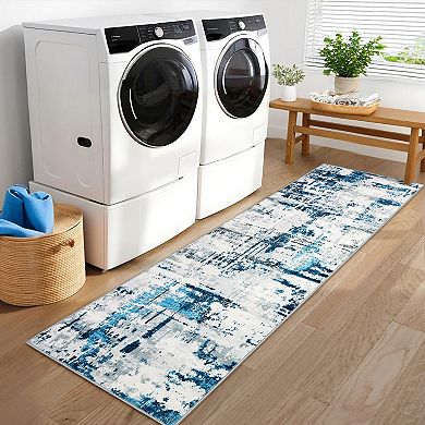 Abstract Area Rug Machine Washable Low Pile Pet Friendly Ultra Thin Carpet for Kid's Room Playroom