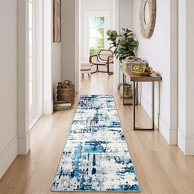 Abstract Area Rug Machine Washable Low Pile Pet Friendly Ultra Thin Carpet for Kid's Room Playroom