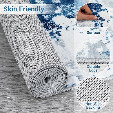 Abstract Area Rug Machine Washable Low Pile Pet Friendly Ultra Thin Carpet for Kid's Room Playroom