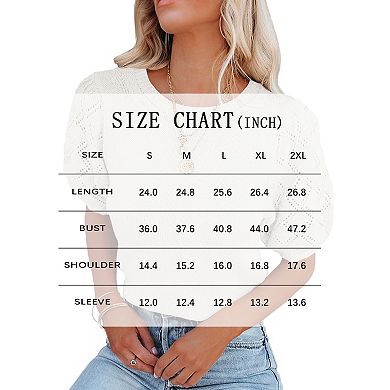 Womens Short Puff Sleeve Round Neck Pullover Sweaters Rib Knit Casual Lightweight Summer Tops