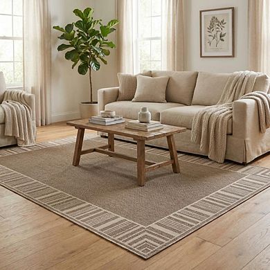 Contemporary Bordered Area Rug Machine Wash Ultra Thin Stain Resistant Carpet for Bedroom Kitchen