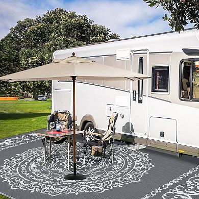 Medallion Outdoor Area Rug UV Resistant Pet Friendly Reversible Lightweight Carpet for RV Trip