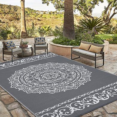 Medallion Outdoor Area Rug UV Resistant Pet Friendly Reversible Lightweight Carpet for RV Trip