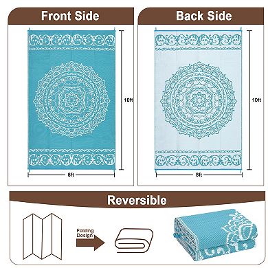 Medallion Outdoor Area Rug UV Resistant Pet Friendly Reversible Lightweight Carpet for RV Trip
