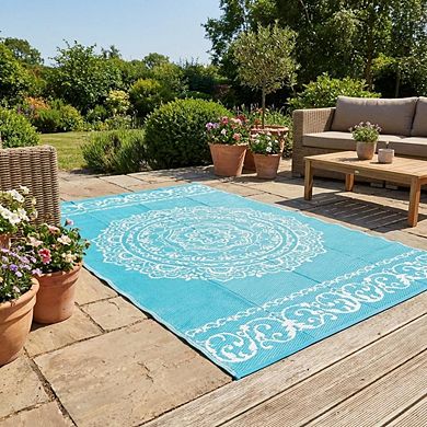Medallion Outdoor Area Rug UV Resistant Pet Friendly Reversible Lightweight Carpet for RV Trip