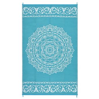 Medallion Outdoor Area Rug UV Resistant Pet Friendly Reversible Lightweight Carpet for RV Trip