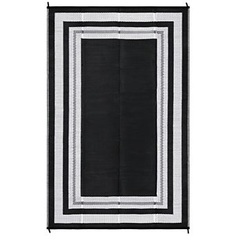 Modern Bordered Outdoor Area Rug Reversible Light Weight Stain Resistant Mat for RV Trip Picnic