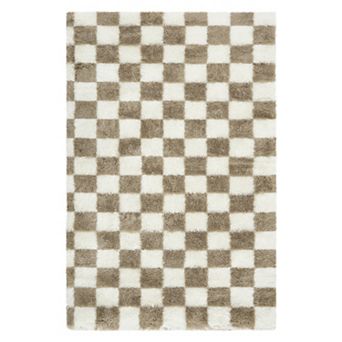Modern Checkerboard Area Rug Plush Shaggy Pet Friendly Vacuum Clean Carpet for Bedroom Kid's Room