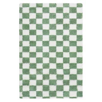 Modern Checkerboard Area Rug Plush Shaggy Pet Friendly Vacuum Clean Carpet for Bedroom Kid's Room
