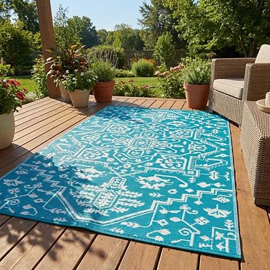 Medallion Outdoor Area Rug Washable Waterproof Portable Stain Resistant Mat for Balcony Picnic