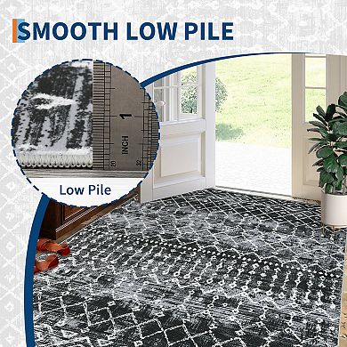 Boho Area Rug Non Slip Foldable Low Pile Ultra Thin Pet Friendly Floor Cover for Living Room