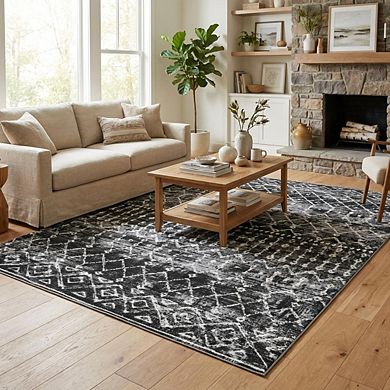 Boho Area Rug Non Slip Foldable Low Pile Ultra Thin Pet Friendly Floor Cover for Living Room