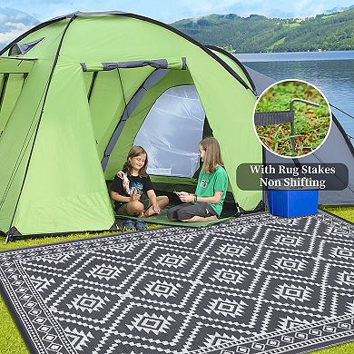 Boho Geometric Outdoor Area Rug UV Resistant Stain Resistant Waterproof Mat for RV Trip Picnic