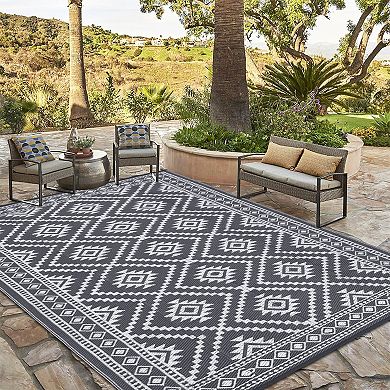Boho Geometric Outdoor Area Rug UV Resistant Stain Resistant Waterproof Mat for RV Trip Picnic