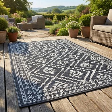 Boho Geometric Outdoor Area Rug UV Resistant Stain Resistant Waterproof Mat for RV Trip Picnic