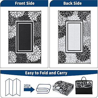 Modern Border Outdoor Area Rug UV Resistant Pet Friendly Reversible Lightweight Carpet for RV Trip