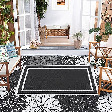Modern Border Outdoor Area Rug UV Resistant Pet Friendly Reversible Lightweight Carpet for RV Trip