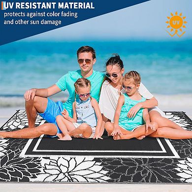 Modern Border Outdoor Area Rug UV Resistant Pet Friendly Reversible Lightweight Carpet for RV Trip