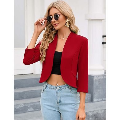 Women's Open Front Casual Blazer Back Ruffled Split Cuffs Lightweight Jacket